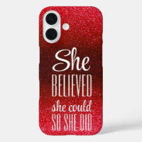 She Believed She Could Black Red Glitter Sparkles