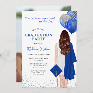 She Believed She Could Blue Photo Graduation Invitation
