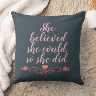 She Believed She Could Blush Pink Cool Chic Quote Throw Pillow