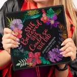 She believed she could colourful tropical flowers  graduation cap topper<br><div class="desc">Celebrate your big day with this elegant girly graduation cap topper featuring an inspirational quote that reads "She believed she could, so she did" in light red modern hand-written fonts, surrounded by a wreath of colourful watercolor tropical flowers and foliage. Easily customize this cap topper with your name and graduation...</div>