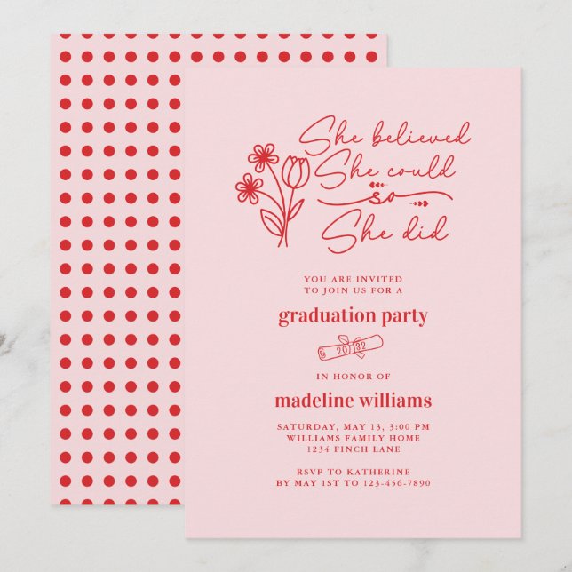 She Believed She Could Graduation Party Invitation (Front/Back)