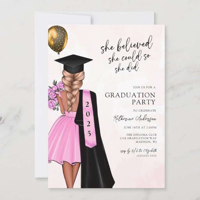 She Believed She Could Graduation Party Invitation (Front)