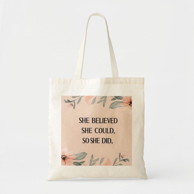 She believed she could inspirational shopping tote (Front)