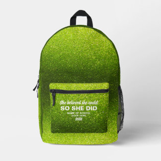 She Believed She Could Lime Green Glitter Sparkles Printed Backpack
