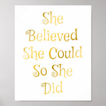 She Believed She Could Motivational Quote Poster