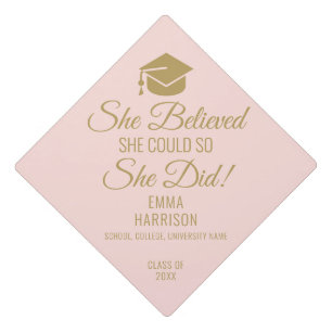 She Believed She Could Navy Blush Pink And Gold Graduation Cap Topper