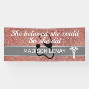 She Believed She Could Nurse Student Pink Glitter Banner