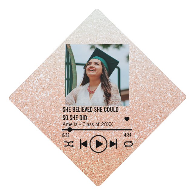  She Believed She Could Photo Song Playlist Graduation Cap Topper (Front)