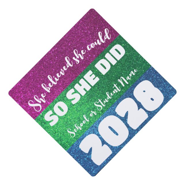 She Believed She Could Polysexual Glitter Sparkles Graduation Cap Topper (Front)