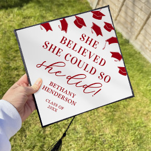 She Believed She Could Red 2025 Graduation Cap Topper