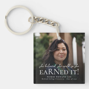 She Believed She Could RN Nurse Photo Graduation Keychain