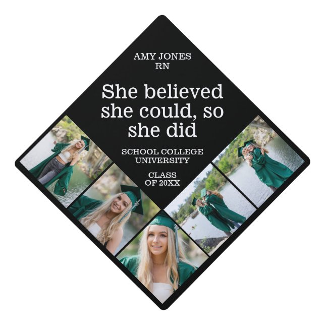 She Believed She Could School Name Class of 2023 Graduation Cap Topper (Front)