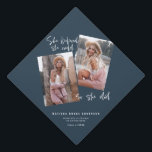 She believed she could so she did blue graduation cap topper<br><div class="desc">She believed she could so she did graduation geometric multi photo typography graduation topper. Featuring bold typography and on trend script text. Geometric background colour can be altered. Congrats to the grad,  class of 20xx also available. Change the colour to suit your style. blue</div>