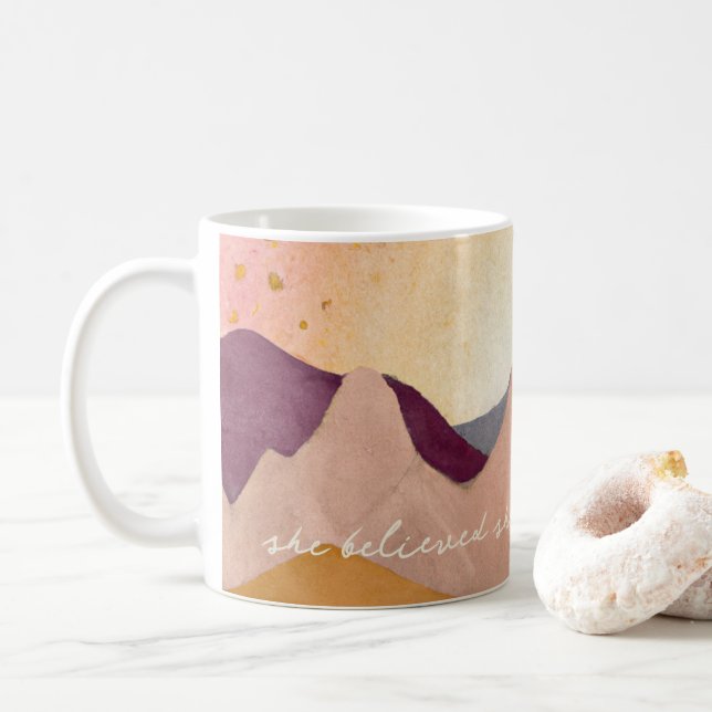 She Believed She Could So She Did Boho Mountains Coffee Mug (With Donut)