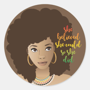 She Believed She Could So She Did   Brown Classic Round Sticker