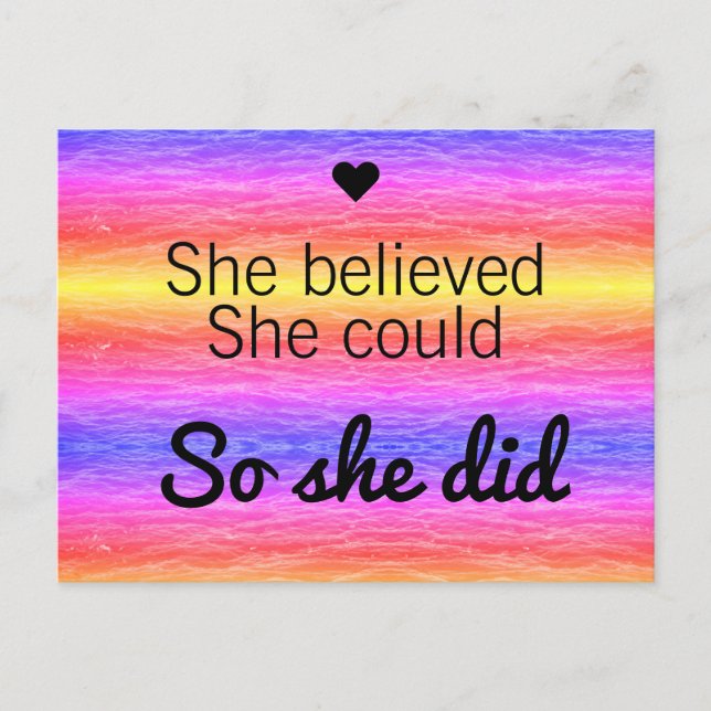 She Believed She Could So She Did Colourful Ocean Postcard (Front)
