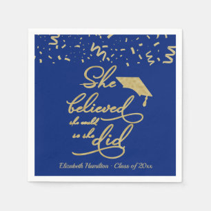 She Believed She Could So She Did Grad Party Blue Napkin