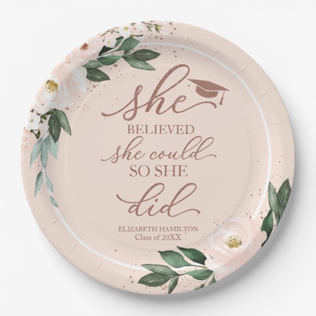 She Believed She Could So She Did Grad Party Paper Paper Plate (Front)