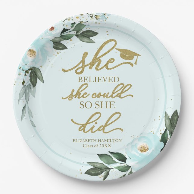 She Believed She Could So She Did Grad Party Paper Paper Plate (Front)