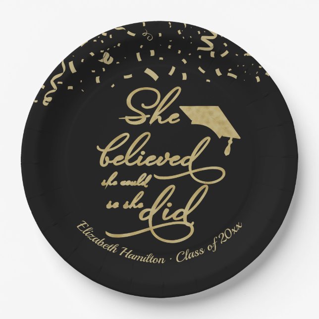 She Believed She Could So She Did Grad Party Paper Plate (Front)