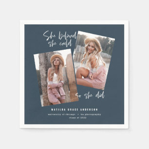 She believed she could so she did graduation blue napkin