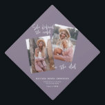 She believed she could so she did  graduation cap<br><div class="desc">She believed she could so she did graduation geometric multi photo typography graduation topper. Featuring bold typography and on trend script text. Geometric background colour can be altered. Congrats to the grad,  class of 20xx also available. Change the colour to suit your style.</div>