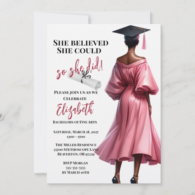 She Believed She Could So She Did Graduation Invitation (Front)
