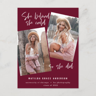She believed she could so she did graduation postc postcard