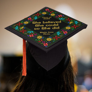 She Believed She Could So She Did Latin Floral Graduation Cap Topper