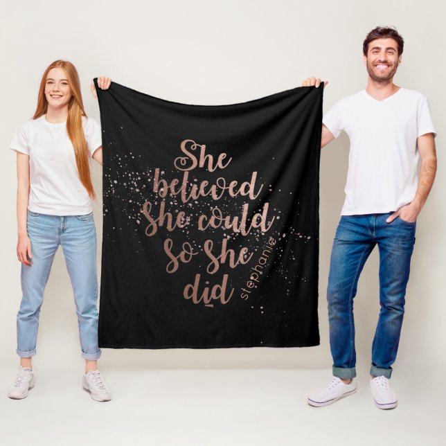 "She Believed She Could So She Did" Personalized Fleece Blanket (In Situ)