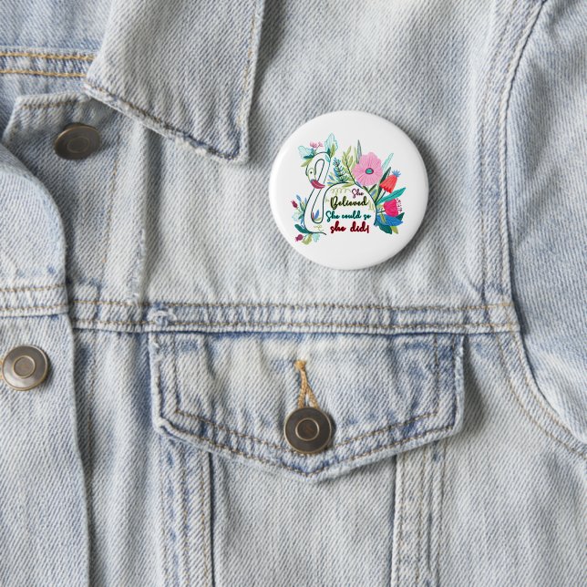 She Believed She Could So She Did Swan with Flower 2 Inch Round Button (In Situ)
