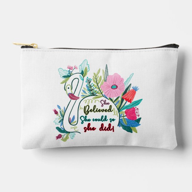 She Believed She Could So She Did Swan with Flower Accessory Pouch (Front)