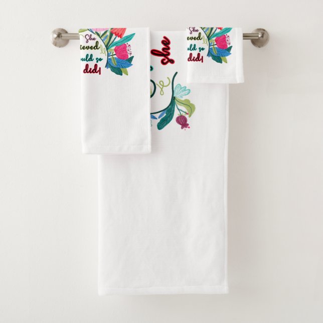 She Believed She Could So She Did Swan with Flower Bath Towel Set (Insitu)
