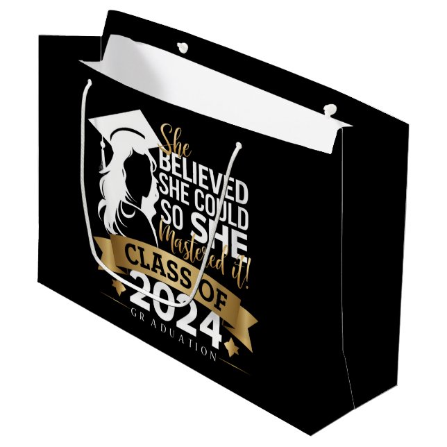 She Believed She Could So She Mastered It 2024 Large Gift Bag (Front Angled)