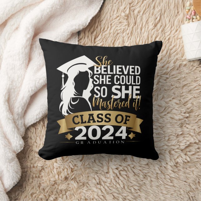 She Believed She Could So She Mastered It 2024 Throw Pillow (Blanket)