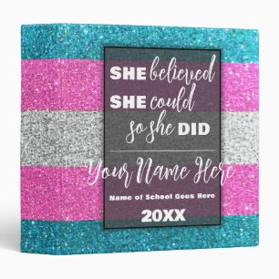 She Believed She Could Trans Flag Glitter Sparkles Binder