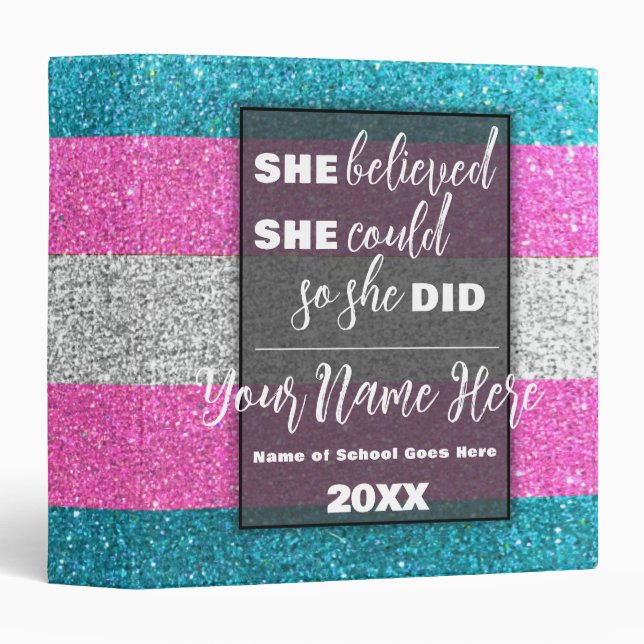 She Believed She Could Trans Flag Glitter Sparkles Binder (Front/Spine)