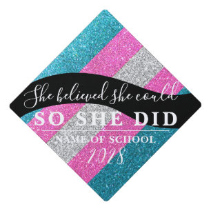 She Believed She Could Transgender Glitter Sparkle Graduation Cap Topper