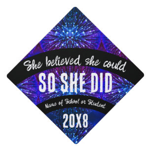 She Believed She Could Trippy Disco Ball Sparkly Graduation Cap Topper