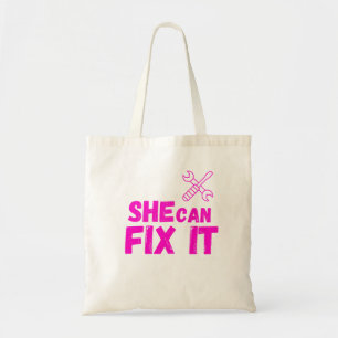 She Can Fix It Bold DIY Feminist Tote Bag Design