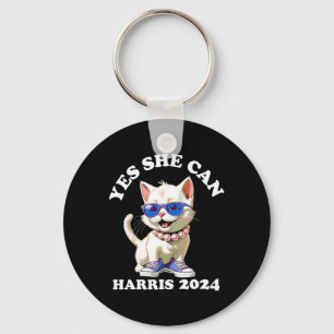 She Can Kamala Harris 2024 Cat Lady  Keychain