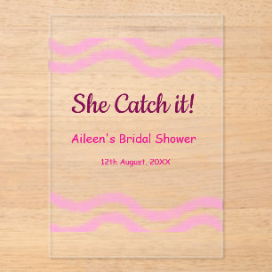 She Catch it pink spiral watercolor lines bridal  Acrylic Invitations