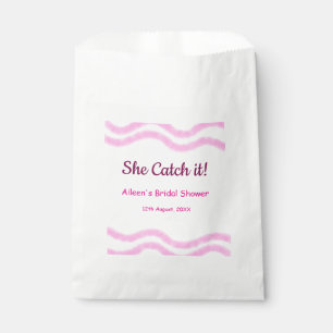 She Catch it pink spiral watercolor lines bridal  Favour Bag