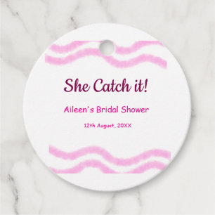 She Catch it pink spiral watercolor lines bridal  Favour Tags