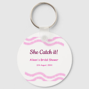 She Catch it pink spiral watercolor lines bridal  Keychain