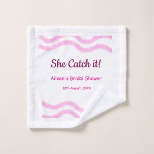 She Catch it pink spiral watercolor lines bridal  Wash Cloth