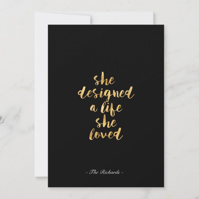 She Designed a Life She Loved with faux gold foil Card (Front)