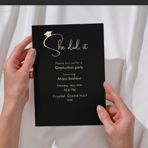 She did it black and gold foil graduation