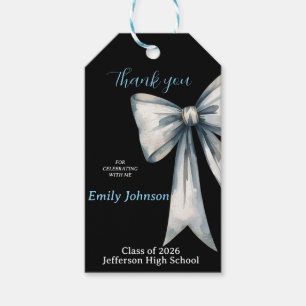 She did it Black Graduation Photo Blue Bow Gift Tags