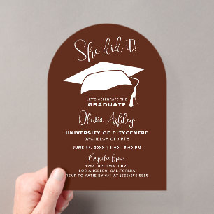 She Did It Burgundy Graduation Acrylic Invitations